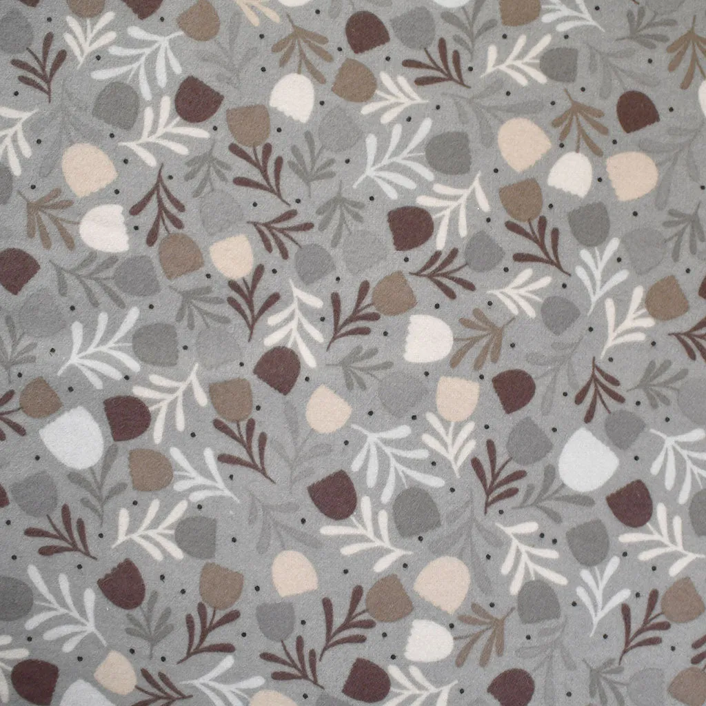 Winter Night Tossed Floral Stems Cotton Flannel Grey