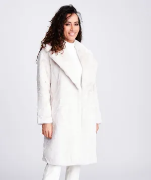 Winter White Button Front Midi Faux Fur Coat