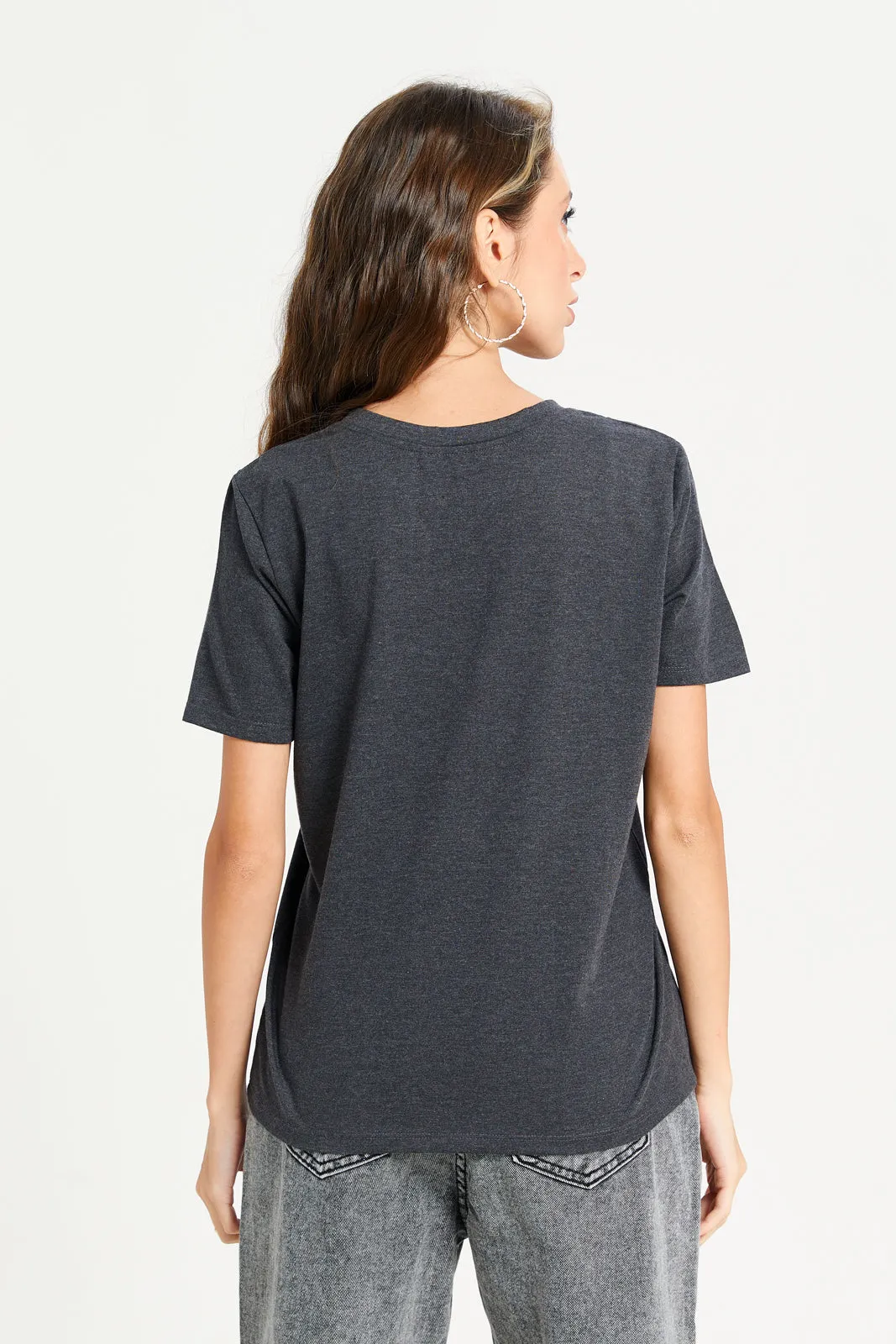 Women Charcoal Printed T-Shirt